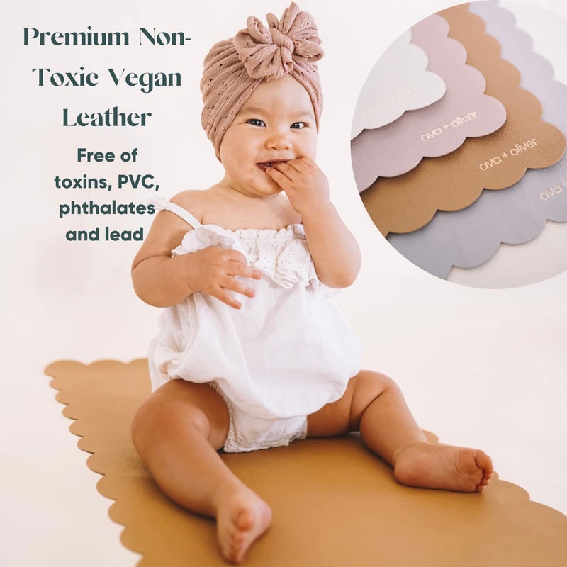 Ava + Oliver Vegan Leather Baby Changing Mat (16 X 30 in) - Multipurpose Wipeable and Portable Diaper Changing Pad - Foldable for Travel (Grey Scallop) - Image 4